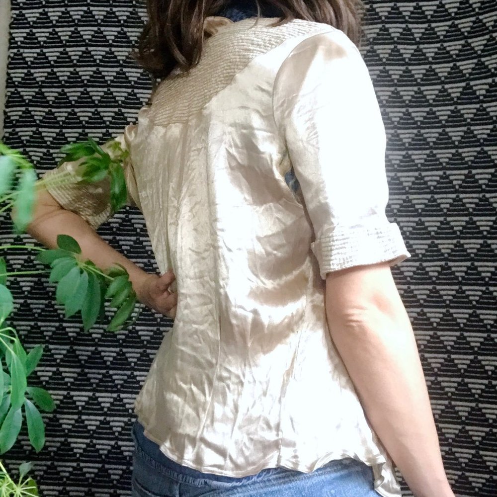vintage champagne satin button blouse cardigan - Picture 4 of 16